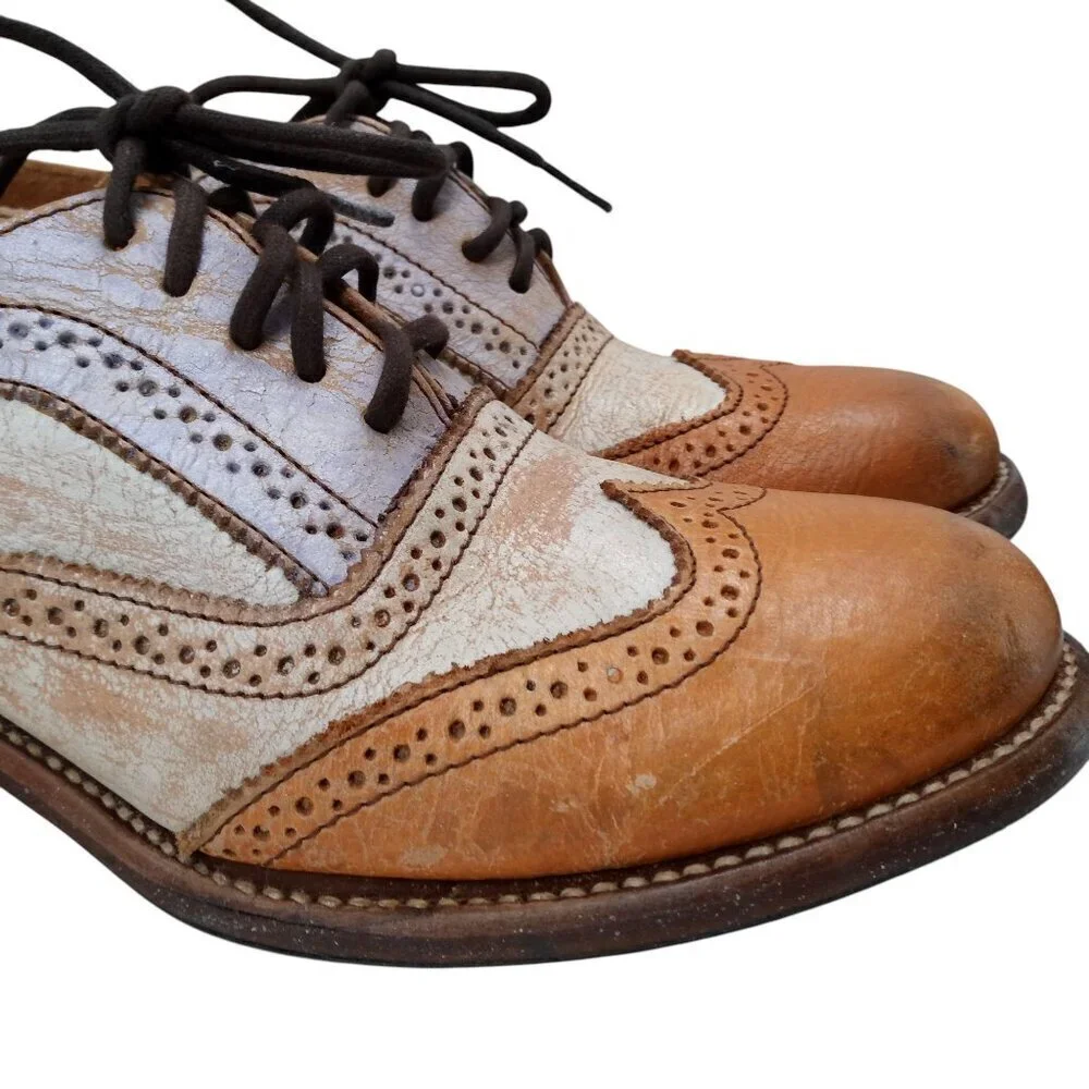 Bed Stu Lita Cobbler Wingtip Brogues Oxford Loafers Size 8.5 Leather Distressed